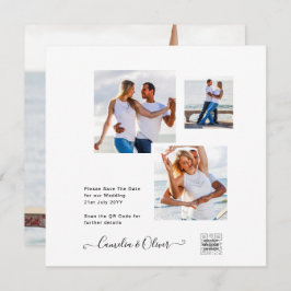 白モダンと黒のフォト結婚式招待状QR