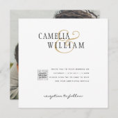 白モダンと黒のフォト結婚式招待状QR (正面/裏面)