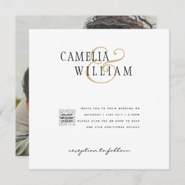 白モダンと黒のフォト結婚式招待状QR