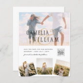 白モダンと黒のフォト結婚式招待状QR (正面/裏面)