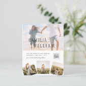 白モダンと黒のフォト結婚式招待状QR (スタンド正面)