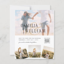 白モダンと黒のフォト結婚式招待状QR