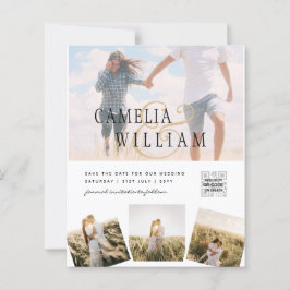 白モダンと黒のフォト結婚式招待状QR