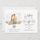 白モダンと黒のフォト結婚式招待状QR 招待状 (正面)