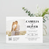 白モダンと黒のフォト結婚式招待状QR 招待状 (スタンド正面)