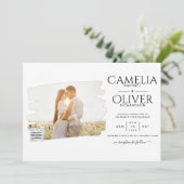 白モダンと黒のフォト結婚式招待状QR 招待状 (スタンド正面)