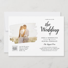 白モダンと黒のフォト結婚式招待状QR 招待状