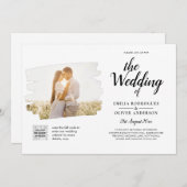 白モダンと黒のフォト結婚式招待状QR 招待状 (正面/裏面)