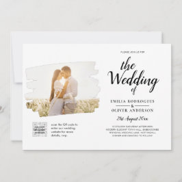 白モダンと黒のフォト結婚式招待状QR 招待状