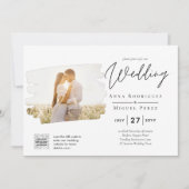 白モダンと黒のフォト結婚式招待状QR 招待状 (正面)