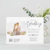 白モダンと黒のフォト結婚式招待状QR 招待状 (スタンド正面)