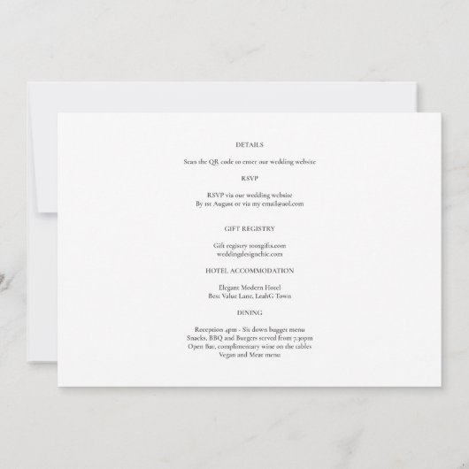 白モダンと黒のフォト結婚式招待状QR 招待状 (裏面)