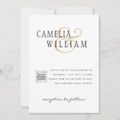 白モダンと黒のフォト結婚式招待状QR 招待状 (正面)