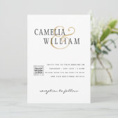 白モダンと黒のフォト結婚式招待状QR 招待状 (スタンド正面)