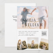 白モダンと黒のフォト結婚式招待状QR 招待状 (正面/裏面)