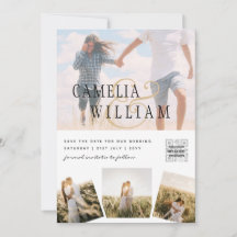 白モダンと黒のフォト結婚式招待状QR