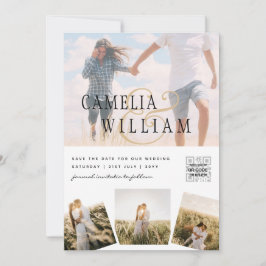 白モダンと黒のフォト結婚式招待状QR 招待状