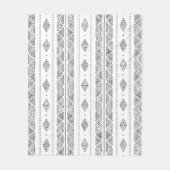 白モダンと黒のボホ族の民族模様 フリースブランケット (正面)