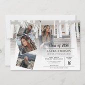 白モダンと黒のミニマル写真卒業 招待状 (正面)