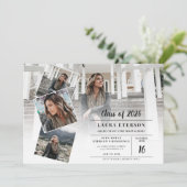 白モダンと黒のミニマル写真卒業 招待状 (スタンド正面)