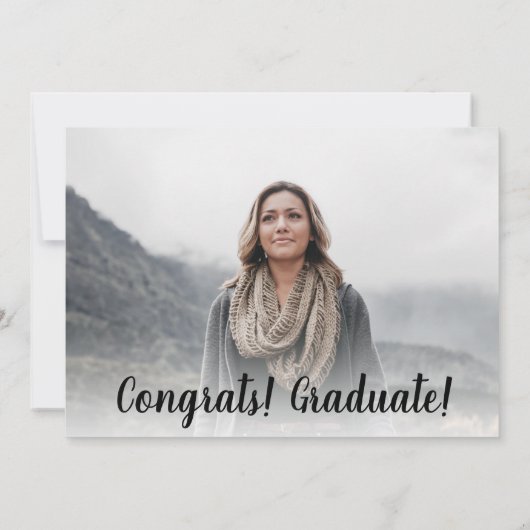 白モダンと黒のミニマル写真卒業 招待状 (裏面)