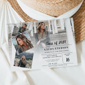 白モダンと黒のミニマル写真卒業 招待状