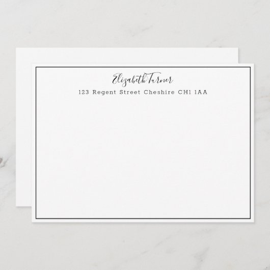 白モダンと黒のメ縁どモ ノートカード (正面/裏面)