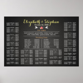 白モダンと黒のリネン結婚の座席表 ポスター