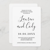 白モダンと黒のリハーサルディナー招待状 招待状 (正面/裏面)