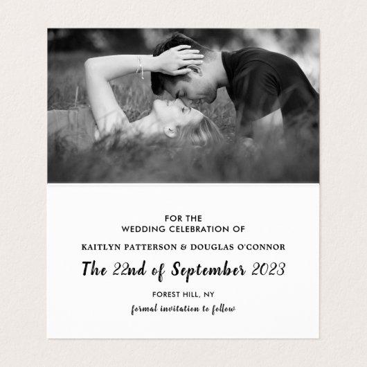 白モダンと黒の写真日付カードを保存 名刺 (内部フラット)