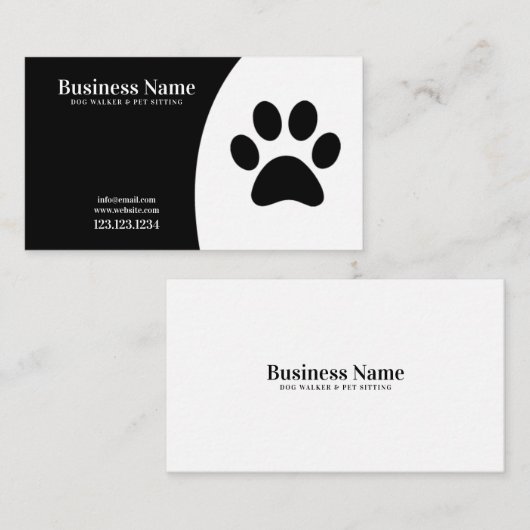白モダンと黒の手跡犬歩く 名刺 (正面/裏面)