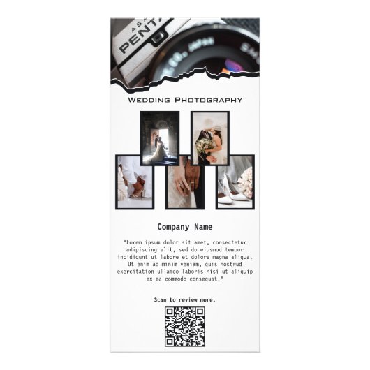 白モダンと黒の結婚写真用ラックカード ラックカード (正面)