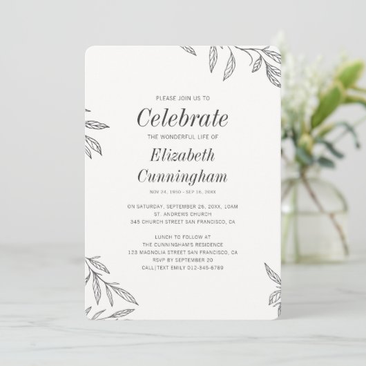 白モダンと黒の葉記念碑 招待状 (スタンド正面)