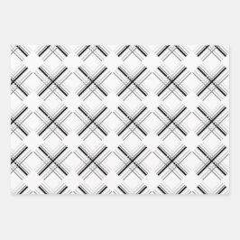 白モダンと黒の薄紫のジオメトリタータンチェック ラッピングペーパーシート