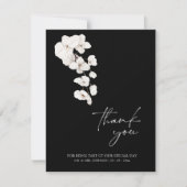 白モダンと黒の蘭の花結婚の サンキューカード (正面)