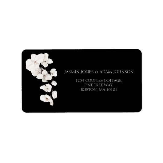 白モダンと黒の蘭の花結婚の ラベル (正面)