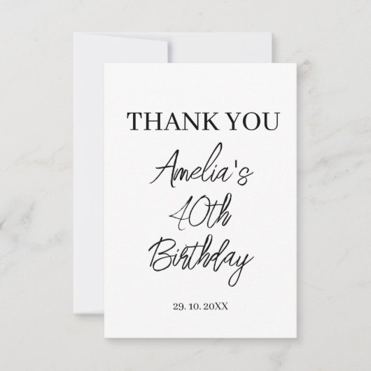白モダンと黒の誕生日パーティー サンキューカード (正面)