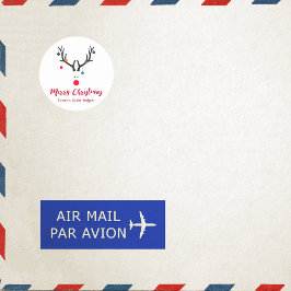 白モダンにサンタおもしろいスヘルパーのトナカイ ラウンドシール