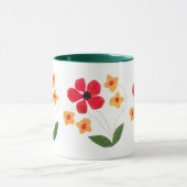 白モダンに赤とオレンジの花 マグカップ (中央)