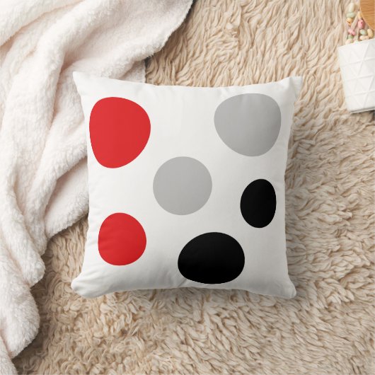 白モダンに黒い赤の銀色の丸 クッション (ブランケット)