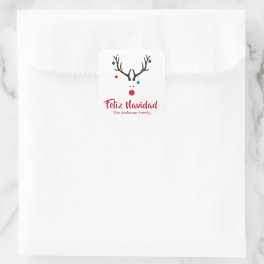 白モダンのおもしろいクリスマスのトナカイ スクエアシール (バッグ)