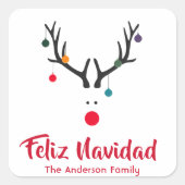 白モダンのおもしろいクリスマスのトナカイ スクエアシール (正面)