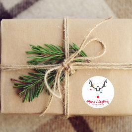 白モダンのおもしろいクリスマスのトナカイ ラウンドシール