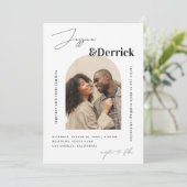 白モダンのアーチ2写真ミニマルQRコー結婚ド 招待状 (スタンド正面)