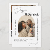 白モダンのアーチ2写真ミニマルQRコー結婚ド 招待状 (正面/裏面)