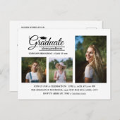 白モダンの3写真卒業パーティー ポストカード (正面/裏面)