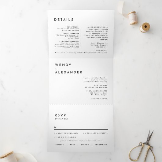 白モダンはっきりしたが一つ 三つ折り招待状 (内部)