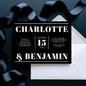 白モダンはっきりしたと黒の水平結婚値 招待状