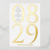 白モダンはっきりしたの大きな日付日付を保存 箔招待状 (正面)