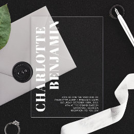 白モダンはっきりしたミニマル結婚リスト アクリル招待状